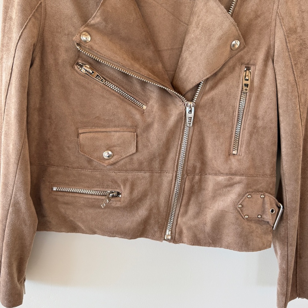 BlankNYC Tan Faux Suede Moto Jacket Womens SP Petite - Picture 5 of 9